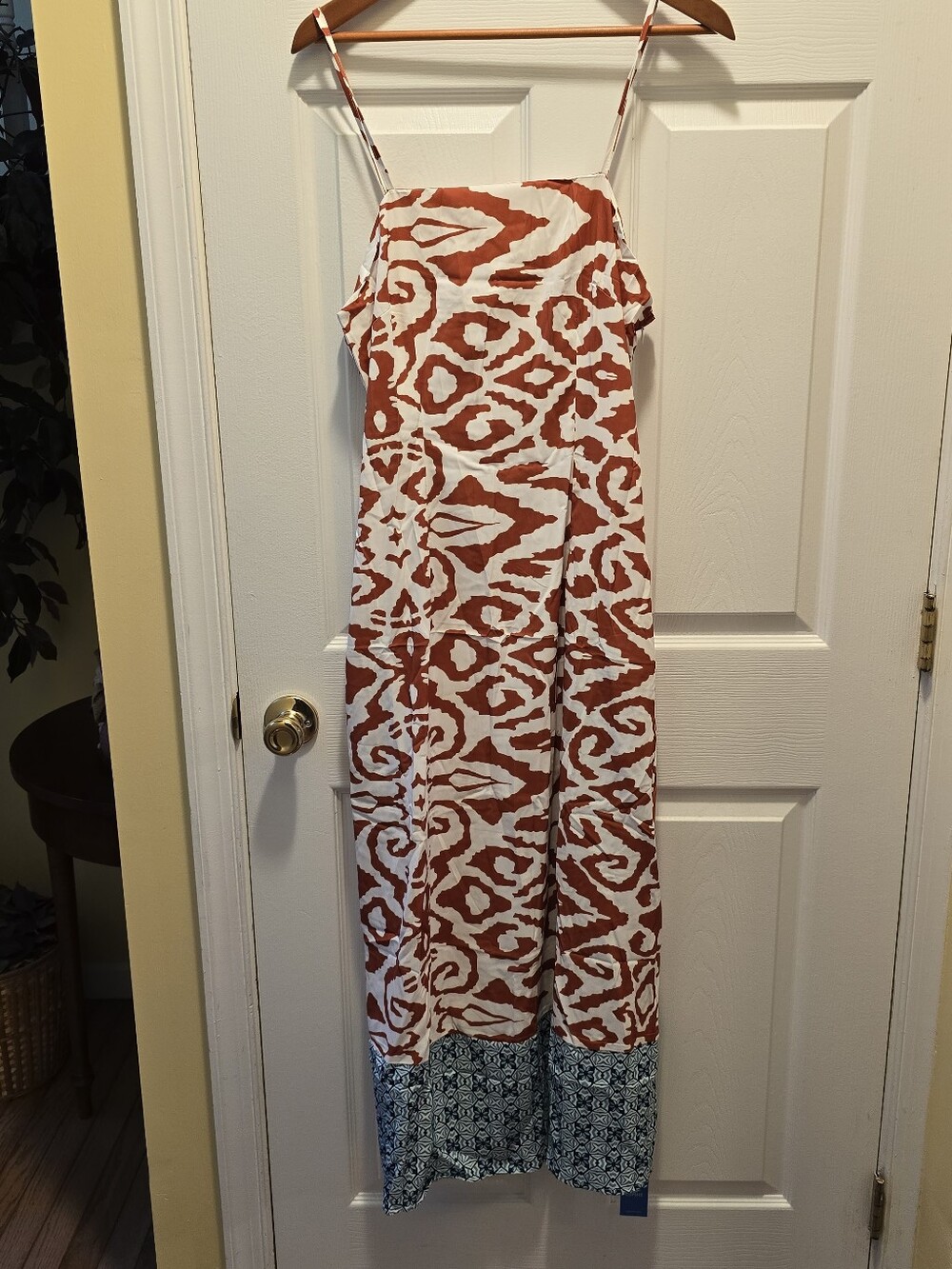 NWT Cupshe Rust & White Printed Spaghetti-Strap Dress - XL